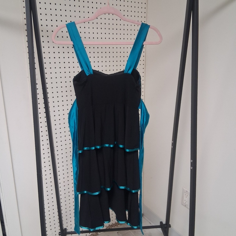 Vintage 90s Taboo Babydoll Teal Satin Black Dress Sm Tiered Glam‎ Partycore Y2K - Picture 6 of 11